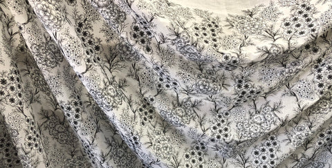 Black & White  Florals Embroidered on Voile