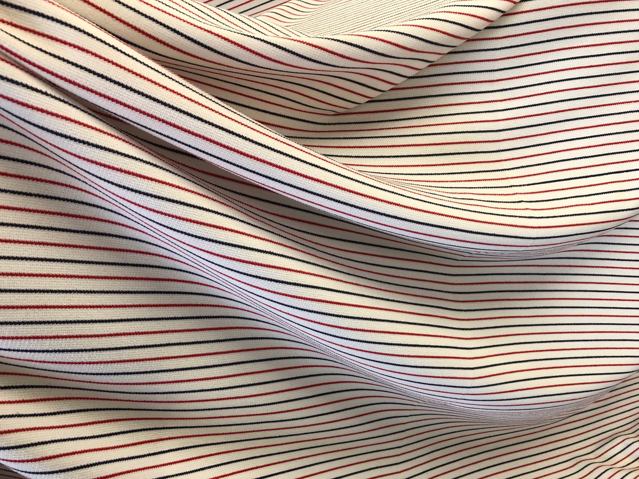 Red & Navy  Stripes  on Textured Jersey