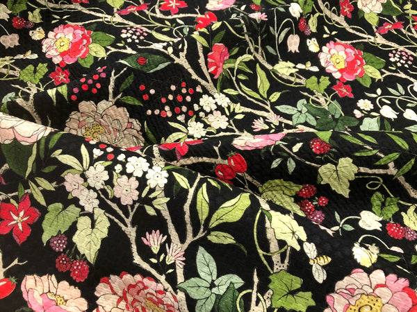 Silk Blend Floral Cloquè Jacquard, in Pink Rose Black