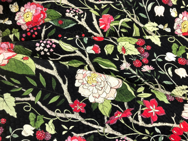 Silk Blend Floral Cloquè Jacquard, in Pink Rose Black