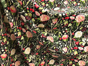 Silk Blend Floral Cloquè Jacquard, in Pink Rose Black