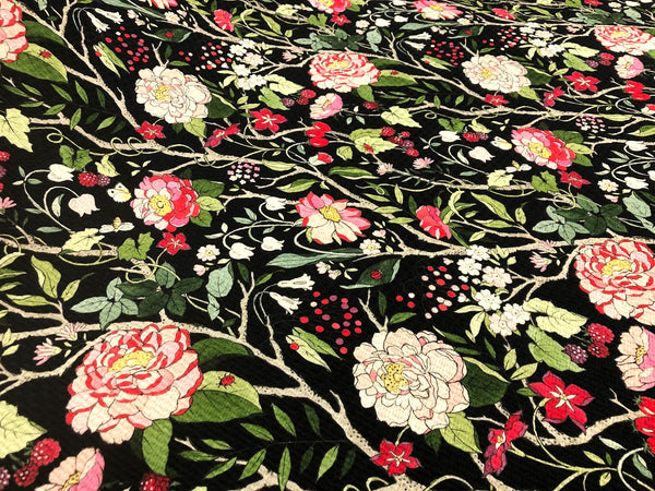 Silk Blend Floral Cloquè Jacquard, in Pink Rose Black