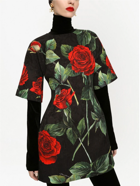 D&G Roses Amore Silk Satin, on Black