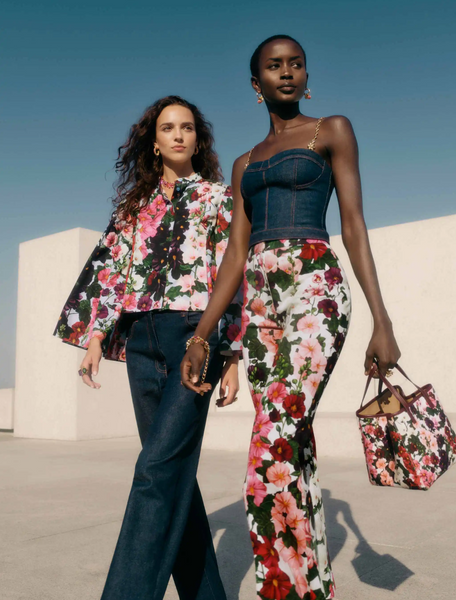 Mallows Garden Print on White Cotton