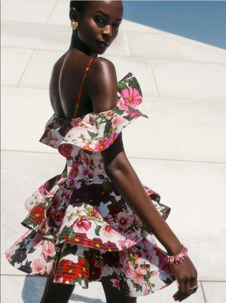 Mallows Garden Print on Navy Cotton