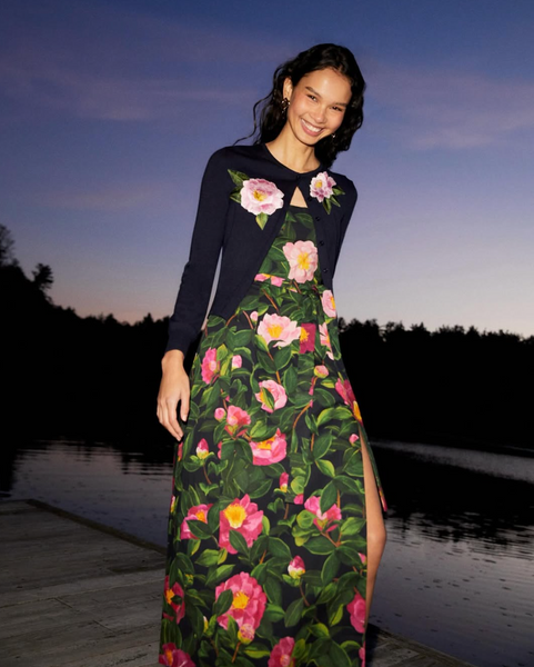 PANEL-  Print on Navy Silk Twill