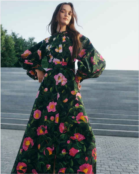 PANEL-  Print on Navy Silk Twill