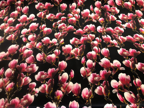Pink Magnolias on Black Silk Satin