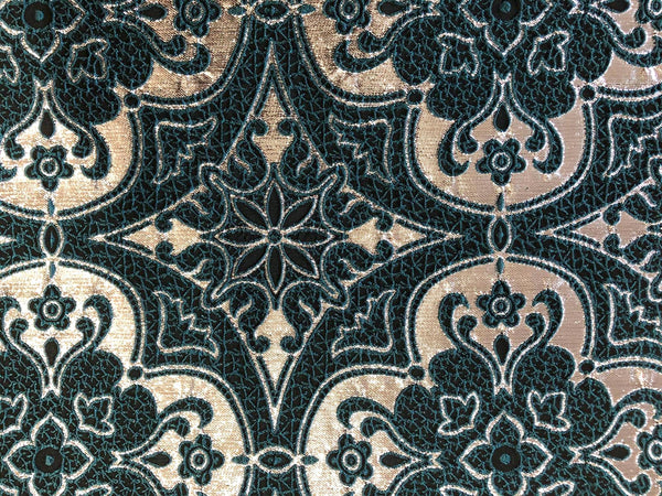 Silver & Dark Teal Mandala Brocade, Jacquard