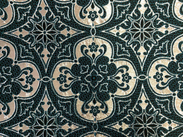 Silver & Dark Teal Mandala Brocade, Jacquard