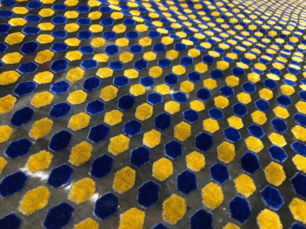 Blue & Yellow Hexagon Velvet Devorè