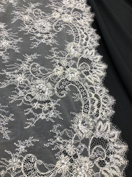 LAST  PIECE: 2.7 MT Chantilly Lace With Crystal Beading, Ivory