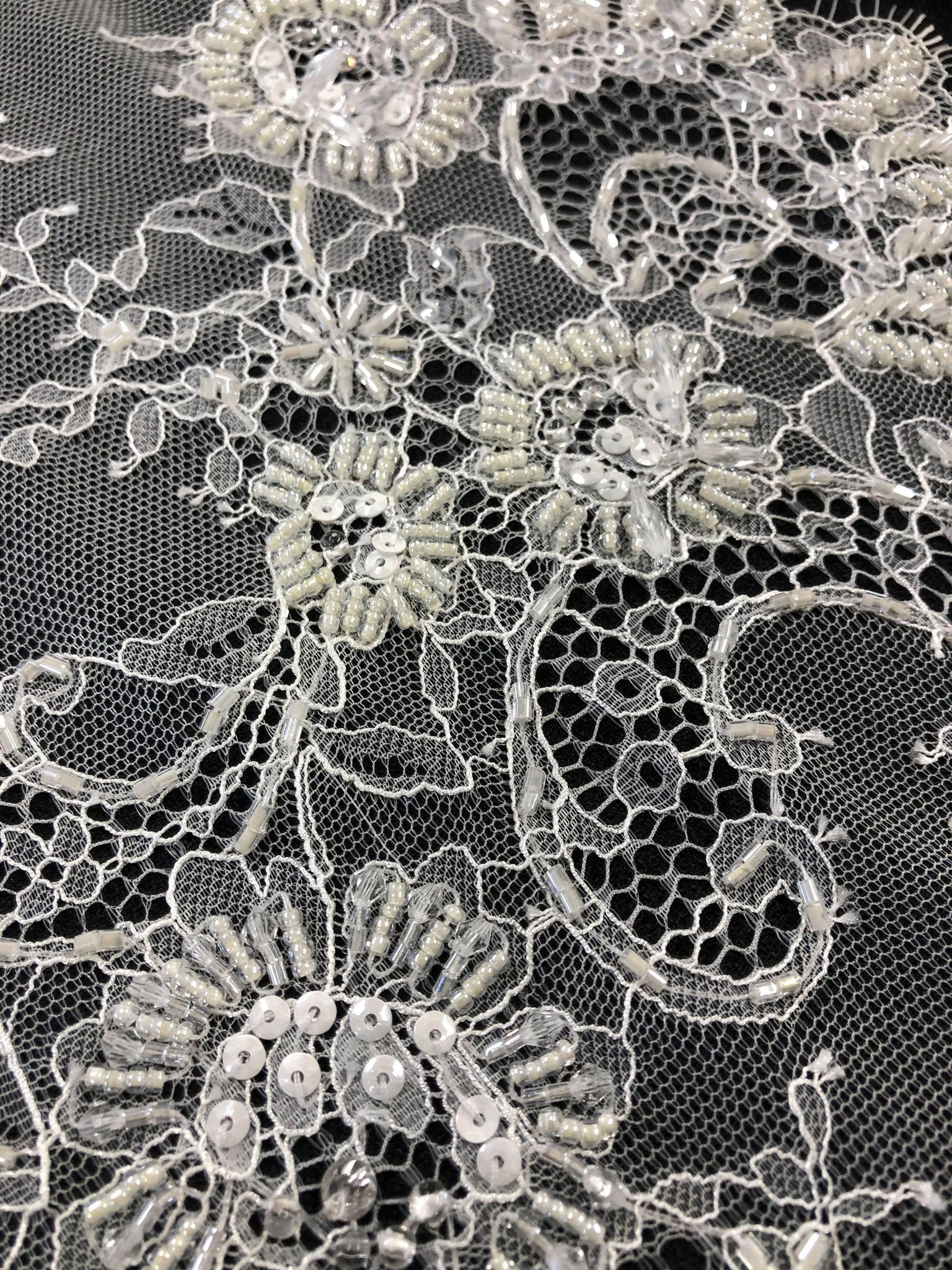 LAST  PIECE: 2.7 MT Chantilly Lace With Crystal Beading, Ivory