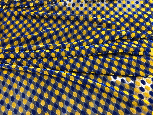 Blue & Yellow Hexagon Velvet Devorè