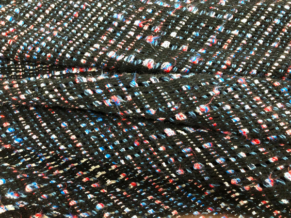 Leno Mesh Tweed, Black, Red, Blue & White