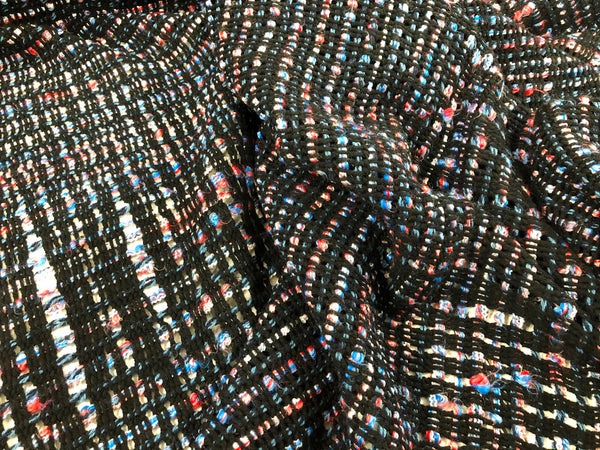 Leno Mesh Tweed, Black, Red, Blue & White