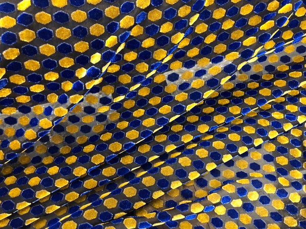 Blue & Yellow Hexagon Velvet Devorè