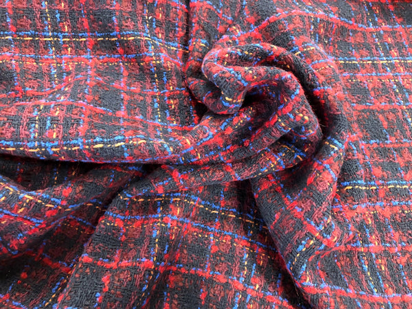 Red Blue Black Check Tweed Suiting