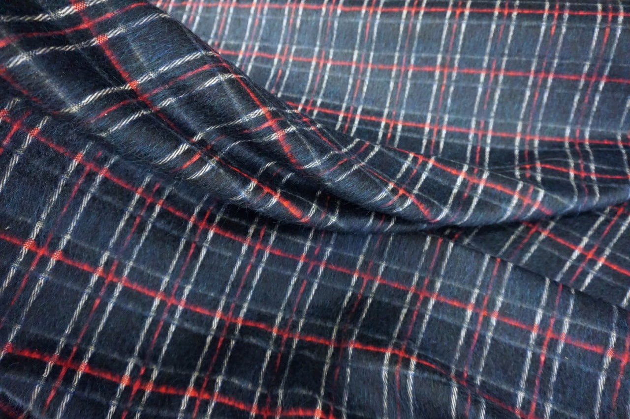 Dark Navy Check Mohair Coating