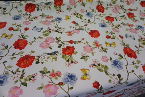 LAST PIECE: 2.25 MT  Yellow Robin's Garden Print on Cotton Jersey, White
