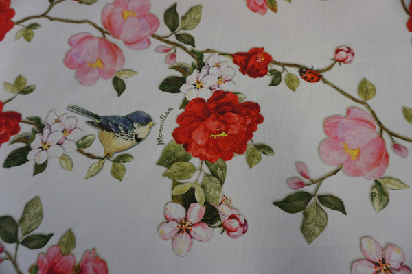 LAST PIECE: 2.25 MT  Yellow Robin's Garden Print on Cotton Jersey, White