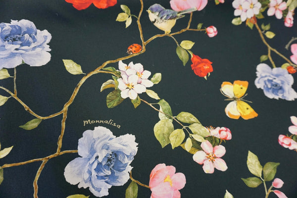 Yellow Robin's Garden Print on Poplin, Black