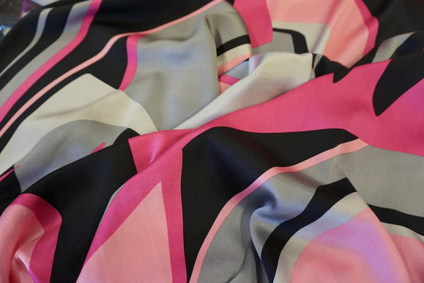 LAST PANEL- Retro Pink Collage Charmeuse Satin