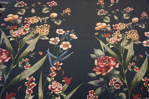PANEL- Carnation Bouquet Print on Crepe