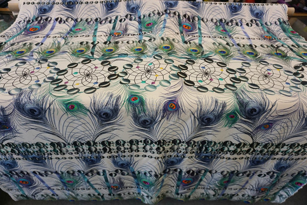 Peacock Dream Catcher Print on Crepe de Chine