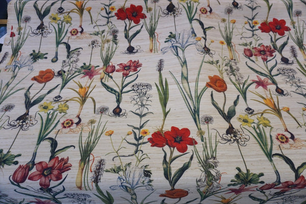 Botanical Print on Silk Blend Slub Ottoman