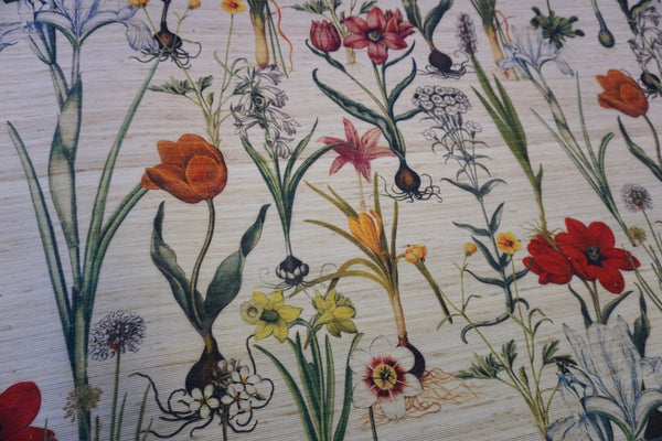 Botanical Print on Silk Blend Slub Ottoman