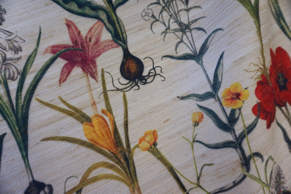 Botanical Print on Silk Blend Slub Ottoman