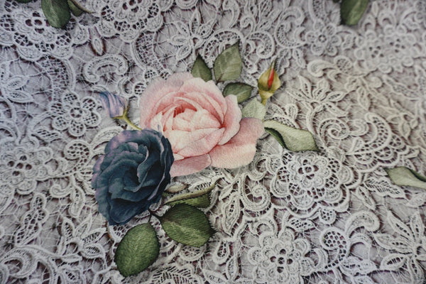 PANEL- Rose & Lace print on Scuba, Grey