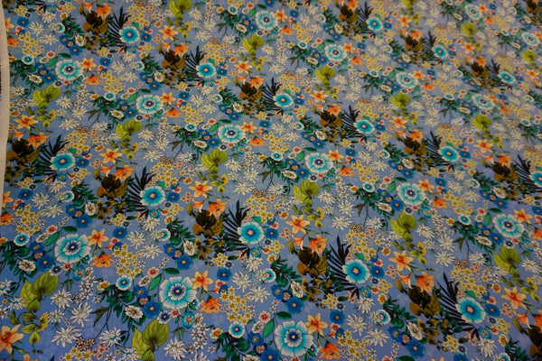 Vivid Botanics Print on Powder Blue Stretch Drill