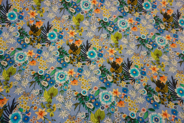 Vivid Botanics Print on Powder Blue Stretch Drill