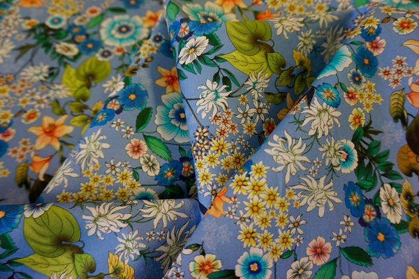 Vivid Botanics Print on Powder Blue Stretch Drill