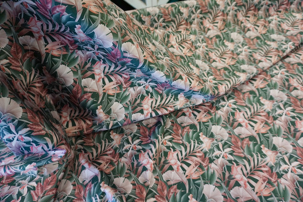 Mauve Carnations Print on Stretch Sateen