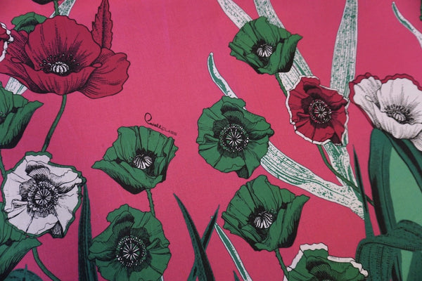PANEL- Poppy Print on Magenta, Stretch Poplin