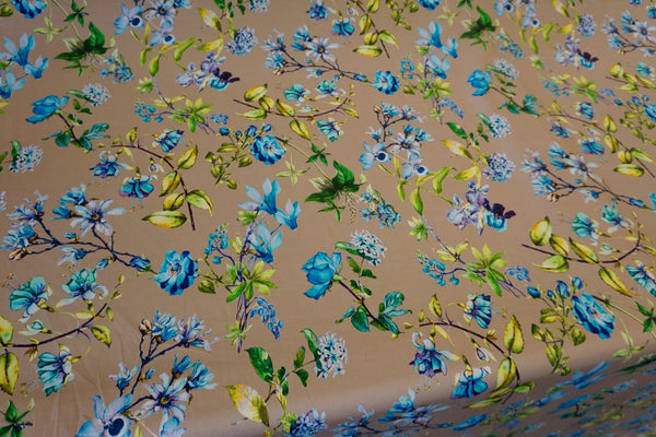 Blue Botanics Print on Stretch Sateen