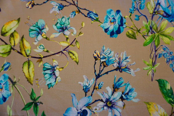 Blue Botanics Print on Stretch Sateen