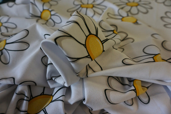 Daisy Pop Print on White Jersey