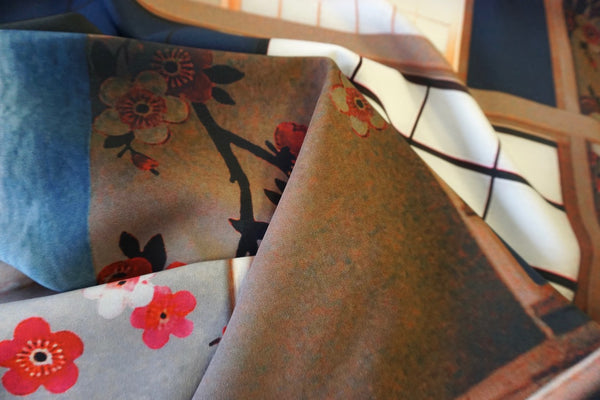 PANEL- Japanese Tea Room Print on Stretch Crepe