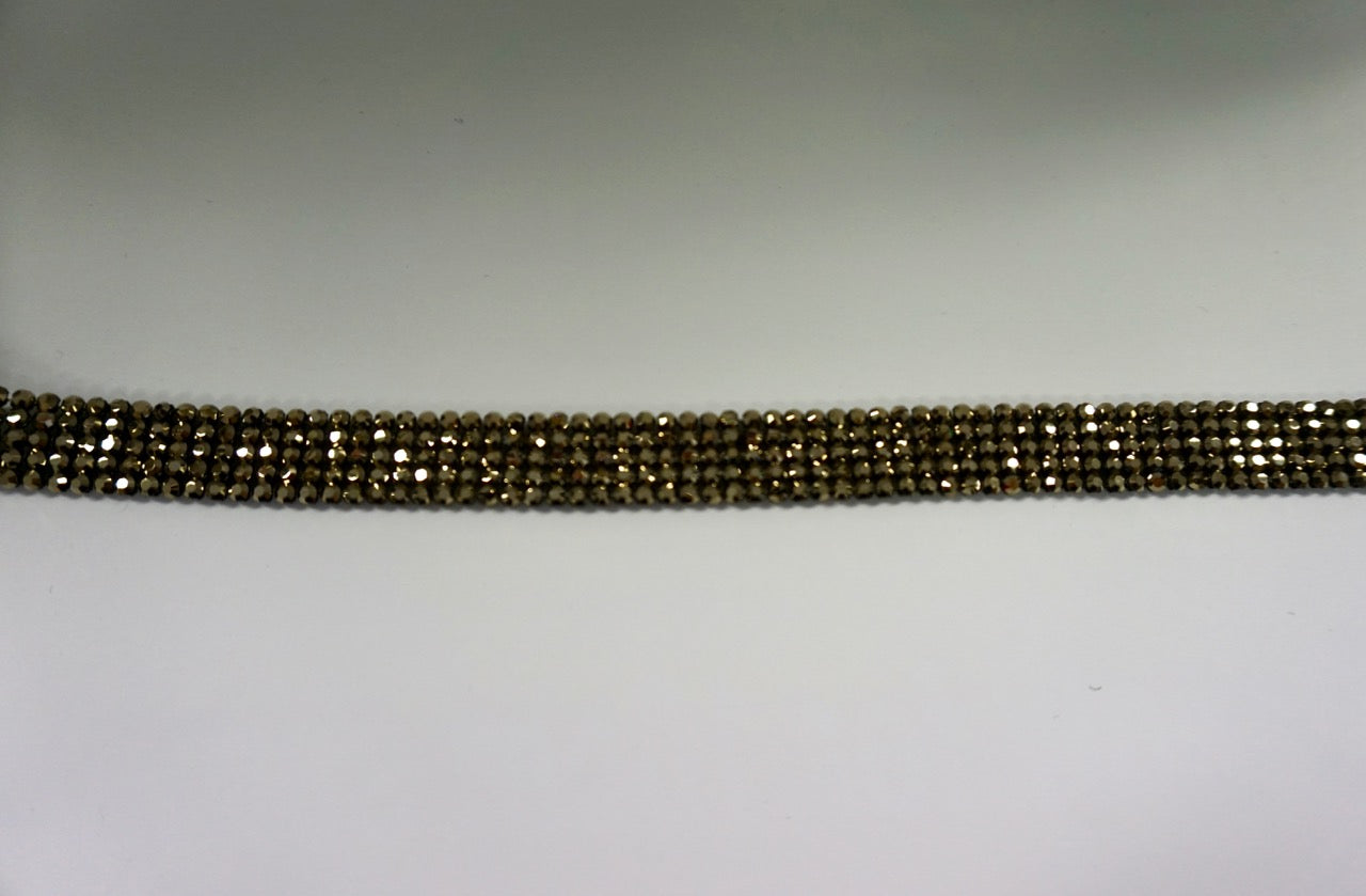 Swarovski Crystal Trim, Five Row Chrome Gold on Black