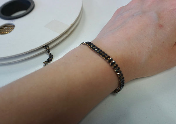 LAST PIECE: 1.75 MT  Swarovski Crystal Trim, Double Row Gunmetal Black on Gold