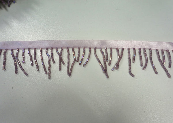 Beaded Fringe Trim in Dusty Pink