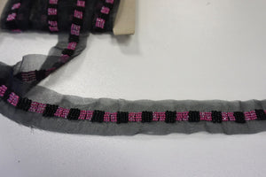 Glass Beaded Trim, Pink & Black Squares