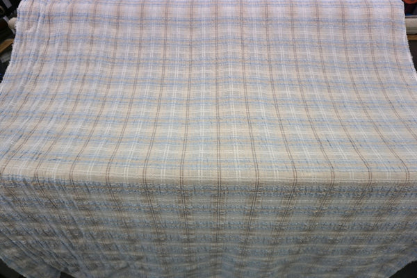 Blue & White Check Crepe Linen Blend