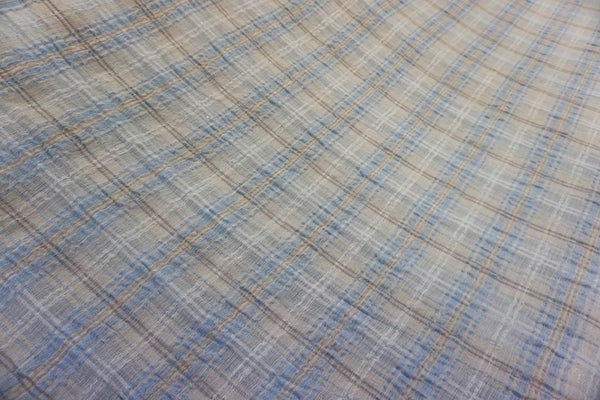 Blue & White Check Crepe Linen Blend