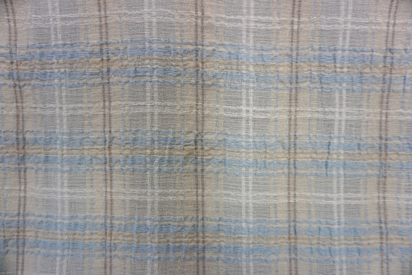 Blue & White Check Crepe Linen Blend