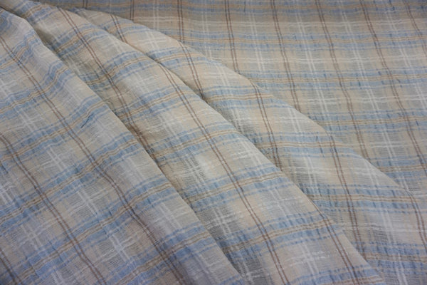 Blue & White Check Crepe Linen Blend